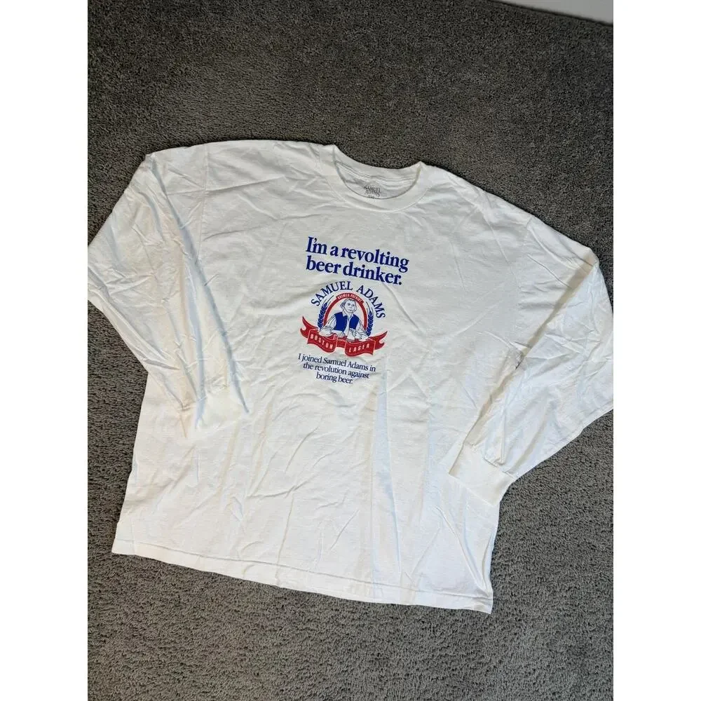 Samuel Adams Shirt Mens 2XL White Revolting Beer Drinker Graphic Crew Neck